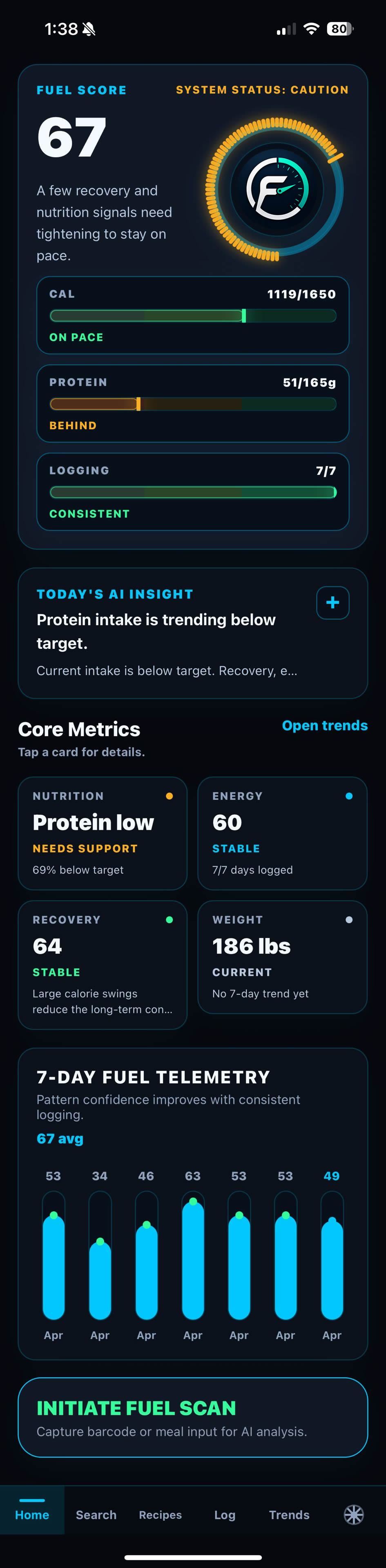 FuelLens Turbo Mode AI health optimization dashboard